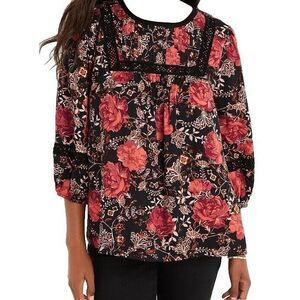 NWT Maurices Womens Plus Size small Black Spring‎ Floral Pleasent Blouse Shirt